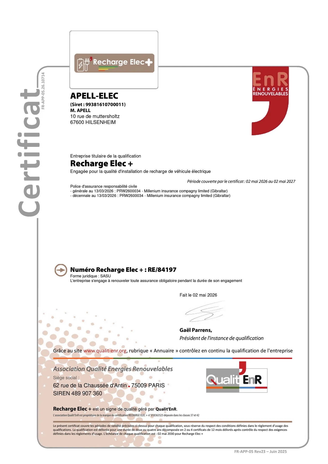 certificat Qualit'enr